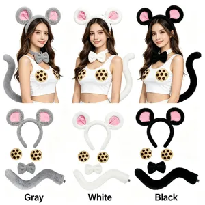 Cute plush animal ear headband, tail and bowtie costume set for cosplay parties and Halloween.