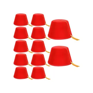 Red fez hat with gold tassel traditional Turkish Moroccan cosplay hat detailed view.