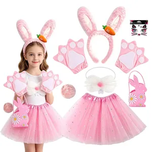 Hasenohren Stirnband Kostüm Zubehör Set Plüsch Hase Haarband Tutu Rock Für Ostern Halloween Party Verkleidung Aufführung