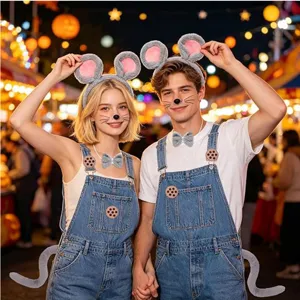 Halloween cute grey mouse costume set headband bow tie tail for adults festival party wear