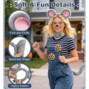 Plush mouse costume set including cute ears headband bow tie tail and fun overalls for adults
