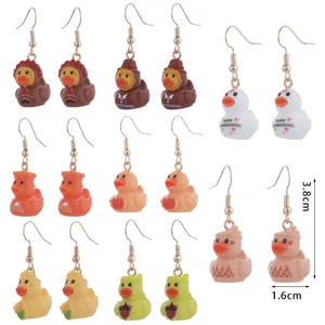 Cute Thanksgiving resin duck earrings set, colorful cartoon animal drop earrings for women gifts.