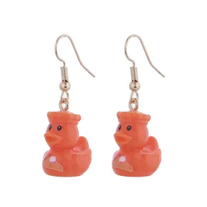 Cute resin duck earrings for women, fun Thanksgiving themed novelty dangle earrings jewelry.