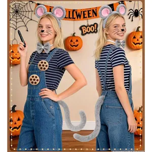 Halloween mouse costume set including plush ear headband, bow tie and fluffy tail.