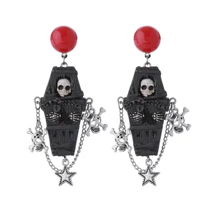 Gothic Donkere Halloween Doodskist Schedel Hangoorbellen Voor Dames Heren Punk Subcultuur Ster Kruis Kwast Hars Legering Oorbellen Feest Sieraden