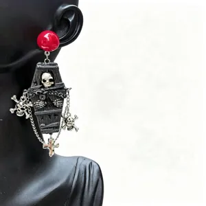 Gotische Halloween doodskist schedel oorbellen zwarte subcultuur punk kruis bungelende sieraden