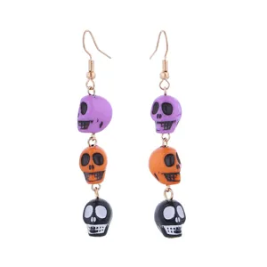 Halloween multi-color skull dangle earrings resin punk gothic party drop earrings jewelry