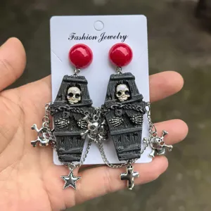 Gotische Halloween schedel doodskist oorbellen donkere subcultuur punk stijl ster kruis hanger