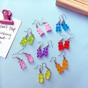 Süße Harz Bonbonfarben Bär Haken Ohrringe Für Damen Japanischer Stil Transparente Tier Tropfenohrringe Schmuck