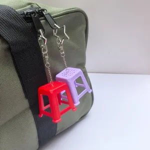 Funny Mini Plastic Stool Keychain Creative Retro Childhood Memory Stool Bag Charm With Star Clasp Pocket Gift For Bag Decor