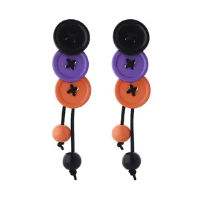 Gotische Halloween knop kwast oorbellen, unieke Y2K kleurblok party sieraden cadeaus.