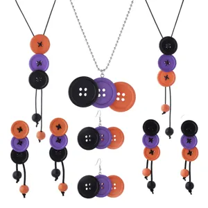 Gothische Halloween Knop Kwastje Oorbellen Ketting Set Y2K Punk Contrast Kleur Hars Knop Hanger Sieraden Voor Vrouwen Feest Cadeau