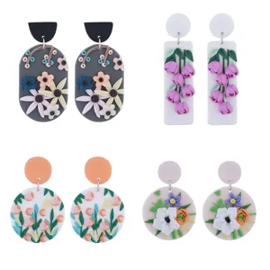 Orecchini Pendenti in Argilla Polimerica a Fiore Vintage Romantico Francese Orecchini Artigianali Tridimensionali Colorati per Vacanza Festa Donna Gioielli Accessori
