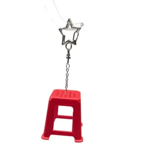Miniature red stool keychain bag pendant cute funny nostalgic accessory for keys and bags