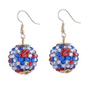 Rot Weiss Blau Strass Kugel Ohrringe Amerikanischer Unabhaengigkeitstag Party Schmuck