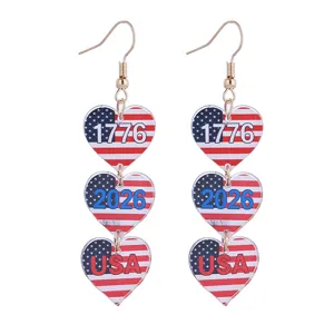 USA Unabhängigkeitstag 250 Jahrestag Acryl Ohrringe Übertriebene Persönlichkeit Patriotisch Rot Weiß Blau Stern Gestreift Herz Hängende Ohrringe Damen Festival Schmuck