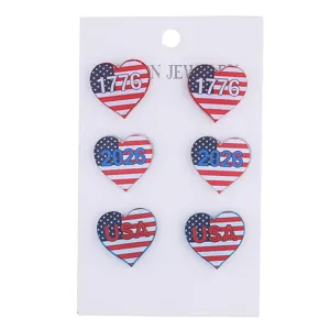 US Unabhängigkeitstag Herz Acryl Ohrringe Set patriotisch 1776 2026 Modeschmuck Ohrstecker