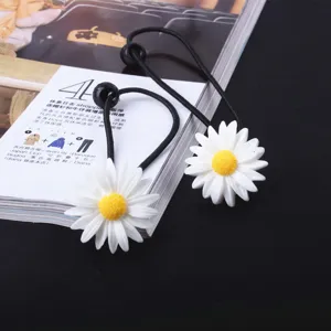 Sweet cute white daisy hair ties with black elastic rope, fresh floral style hair accessories.