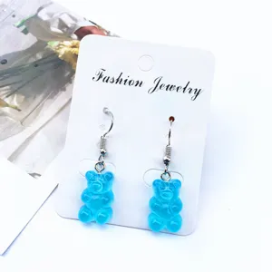 Handgefertigte transparente blaue Gummibärchen Ohrhaken, süße Bonbon Ohrringe für Damen.