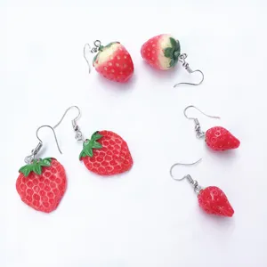 Cute cartoon strawberry drop earrings, sweet summer style resin jewelry gifts for women and girls.