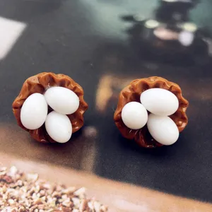 Boucles d'oreilles oeuf nid mignonnes fantaisie originales bijoux style nourriture.
