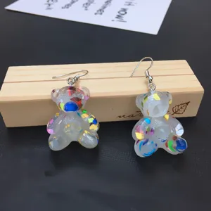 Cute resin glitter bear dangle earrings sweet style handmade fashion jewelry for women