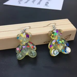 Handcrafted Colorful Glitter Resin Bear Dangle Earrings Cute Sweet Jewelry for Women