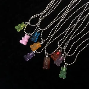 Colorful transparent gummy bear necklace cute aesthetic clavicle chain jewelry details
