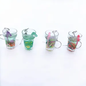 Creative miniature fruit tea glass cup earrings, cute resin drink dangle earrings for summer.