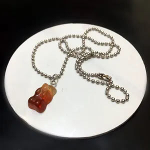 Transparent jelly bear necklace for women, playful choker clavicle chain jewelry.