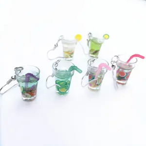 Cute miniature fruit drink cup hook earrings summer resin funny food jewelry gifts