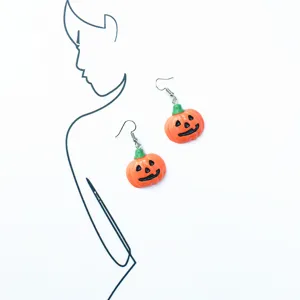 Halloween pumpkin earrings resin orange jack o lantern dangle drop earrings for women party jewelry