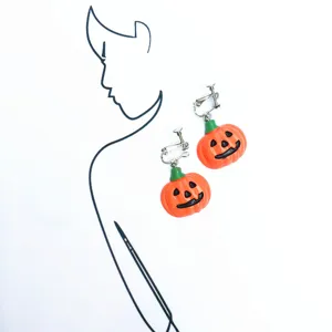 Halloween pumpkin clip-on earrings, funny resin orange pumpkin jewelry for women and girls.