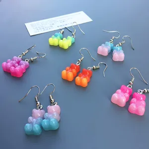 Süße Harz Gummibärchen Ohrringe Für Damen Japanischer Stil Verlauf Farbe Tier Hängeohrringe Lustiger Süßer Teenager Schmuck Geschenk