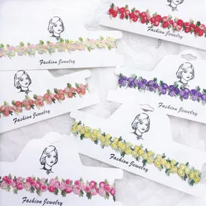 Douce Collier Choker Fleurs Broderie Pour Femmes Filles Minimaliste Dentelle Tissu Ruban Chaîne Clavicule Fête Bijoux Quotidiens Cadeau