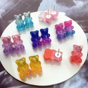 Bunte Glitzer Gummibärchen Ohrstecker, süßer Harz Bonbon Stil Schmuck für junge Mädchen.