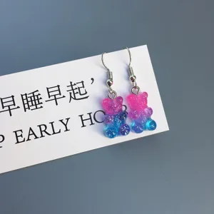 Magnifiques boucles d'oreilles pendantes ours en résine dégradé paillettes pour femme