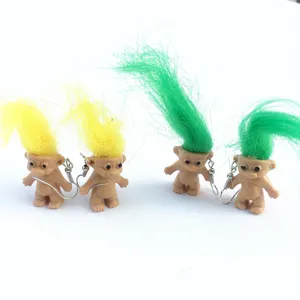 Vintage cute funny troll doll earrings with colorful hair statement quirky drop earrings.