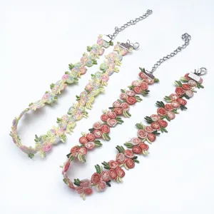 Collier choker brodé de fleurs printemps été, style doux chaîne de clavicule multicolore