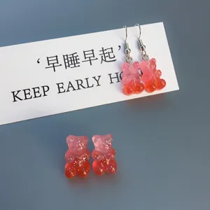 Ensemble de boucles d'oreilles et puces ours dégradé pailleté, bijoux fantaisie mignons.