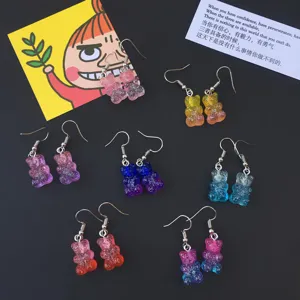 Boucles d'oreilles pendantes ours en résine pailletée mignon mode bijoux femme cadeaux