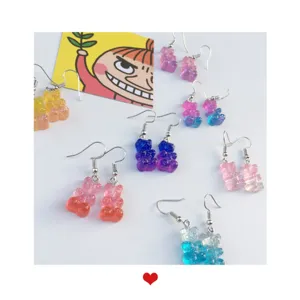 Boucles d'oreilles oursons gomme pailletés colorés mignonnes résine pendantes pour femmes filles