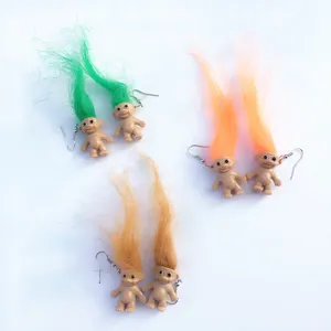 Vintage cute troll doll dangle earrings quirky retro funny resin earrings for women