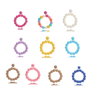 Bohemian Handmade Rattan Woven Drop Earrings For Women Summer Beach Holiday Round Geometric Ball Pendant Earrings Statement Jewelry