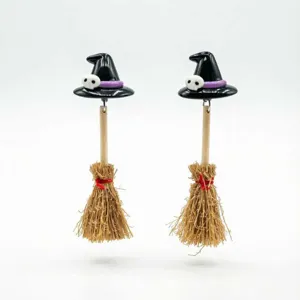 Pendientes de escoba de bruja de Halloween bonitos accesorios de joyería para mujeres