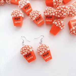 Boucles d'oreilles seau pop-corn 3D mignonnes, bijoux d'oreilles gourmands style japonais résine.