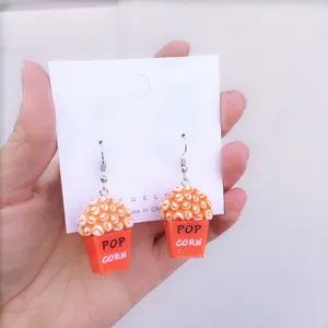 Boucles d'oreilles 3D seau de pop-corn faites à la main style japonais mignon détail