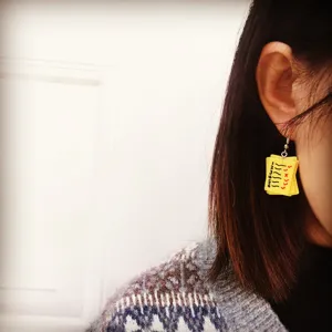 Handmade creative funny yellow paper checklist earrings cute student personality hook