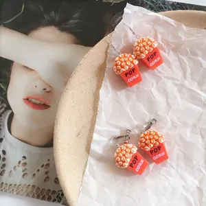 Jolies boucles d'oreilles seau de popcorn 3D, style japonais mignon bijoux fantaisie.