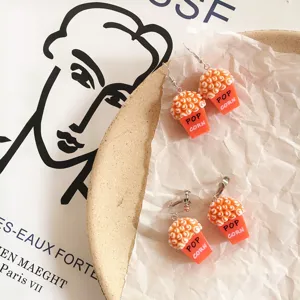 Boucles d'oreilles Popcorn 3D Fait Main Mignon Style Japonais Clips d'Oreille Résine